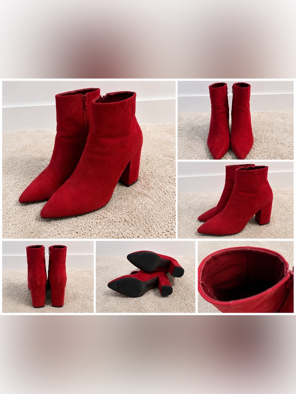 Women's Red Suede Block Heel Ankle Boots